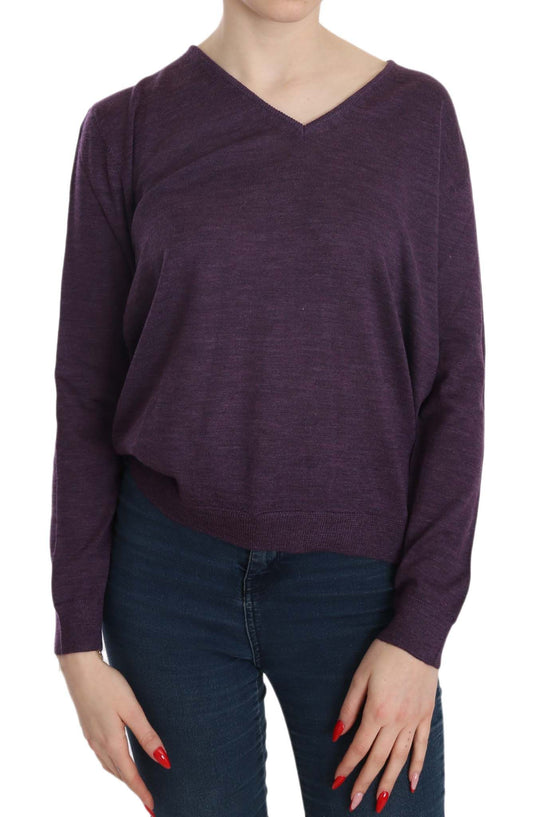 Byblos Women's Purple V-neck Long Sleeve Pullover Top - Designed by BYBLOS Available to Buy at a Discounted Price on Moon Behind The Hill Online Designer Discount Store