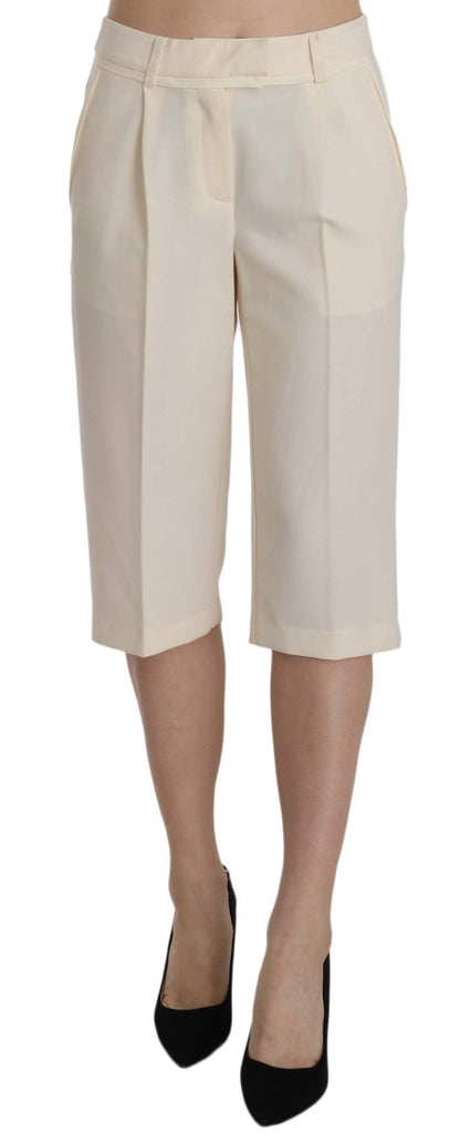 Cream Mid Waist Cotton Straight Cropped Pants - Designed by Silvian Heach Available to Buy at a Discounted Price on Moon Behind The Hill Online Designer Discount Store