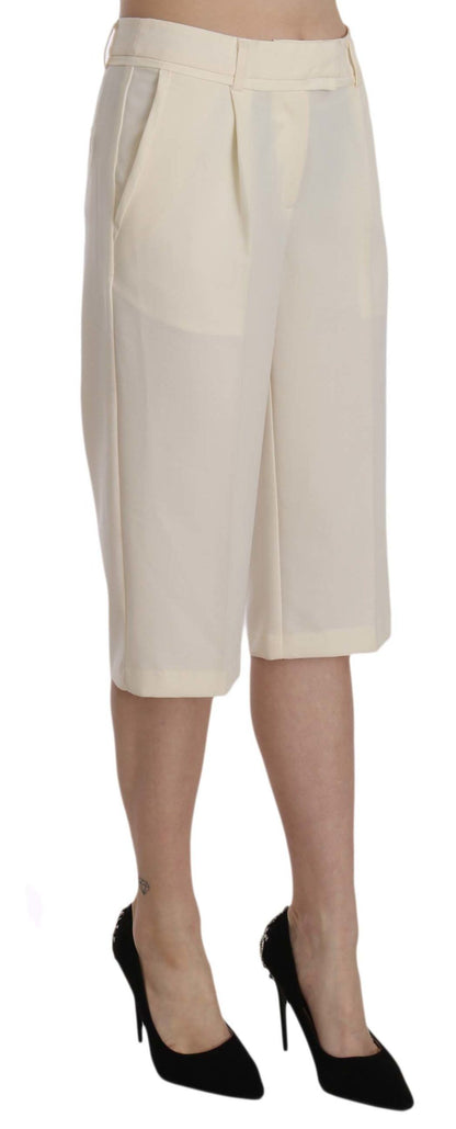 Cream Mid Waist Cotton Straight Cropped Pants - Designed by Silvian Heach Available to Buy at a Discounted Price on Moon Behind The Hill Online Designer Discount Store