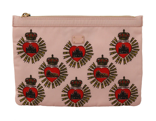 Clutch Pink D&G Logo Devotion Heart Nylon Pouch Wallet - Designed by Dolce & Gabbana Available to Buy at a Discounted Price on Moon Behind The Hill Online Designer Discount Store