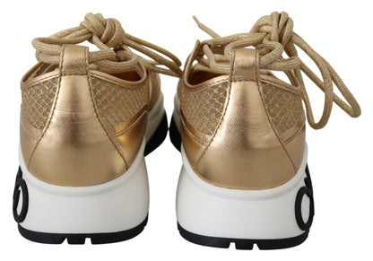 Jimmy Choo Gold Mesh Leather Michigan Sneakers - Designed by Jimmy Choo Available to Buy at a Discounted Price on Moon Behind The Hill Online Designer Discount Store