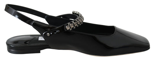 Jimmy Choo Mahdis Flat Black Patent Flat Shoes - Designed by Jimmy Choo Available to Buy at a Discounted Price on Moon Behind The Hill Online Designer Discount Store
