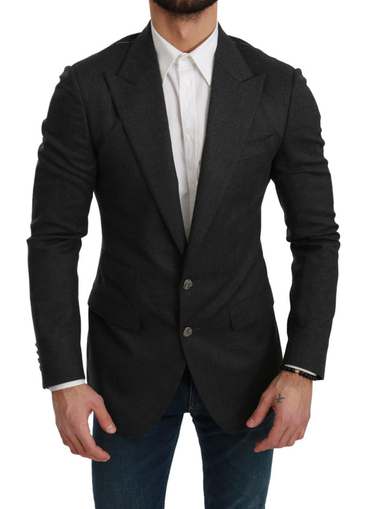 Gray NAPOLI Slim Fit Jacket Wool Blazer - Designed by Dolce & Gabbana Available to Buy at a Discounted Price on Moon Behind The Hill Online Designer Discount Store
