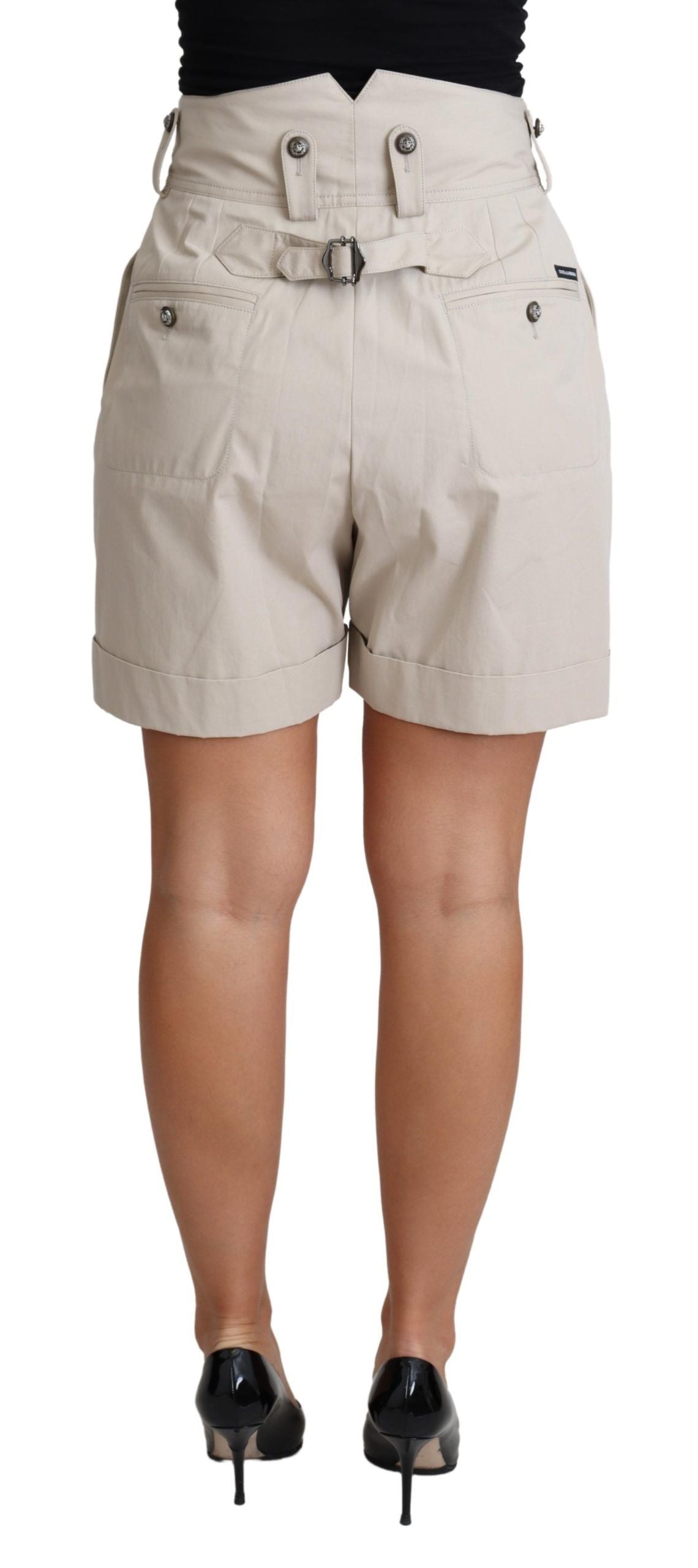 Beige Cotton Pleated High Waist Casual Shorts - Designed by Dolce & Gabbana Available to Buy at a Discounted Price on Moon Behind The Hill Online Designer Discount Store