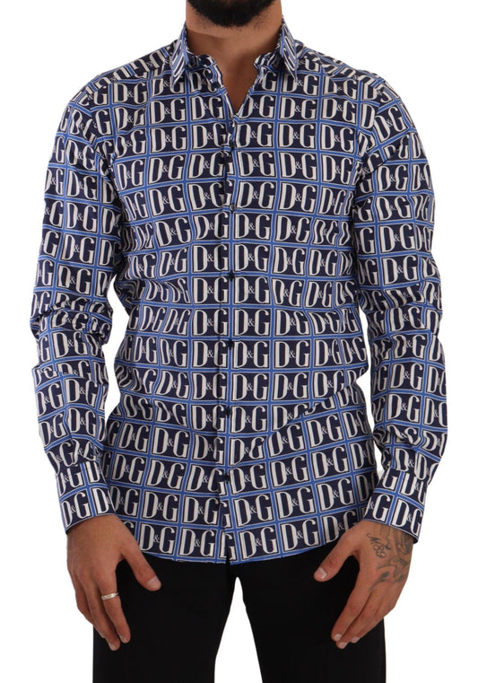 Blue Logo Mania Slim Fit Cotton Shirt - Designed by Dolce & Gabbana Available to Buy at a Discounted Price on Moon Behind The Hill Online Designer Discount Store