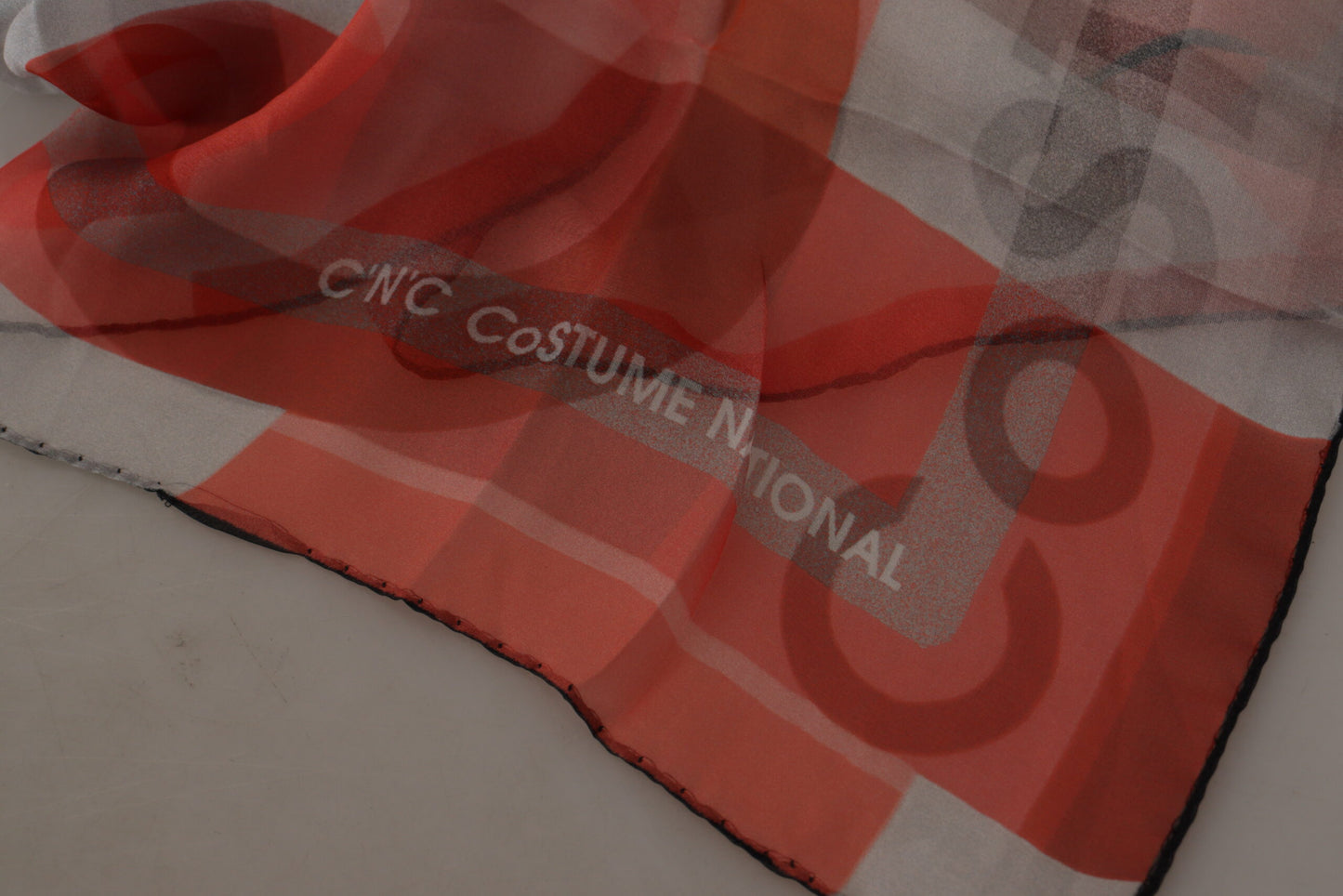 Costume National Gray Red Shawl Foulard Wrap  Scarf - Designed by Costume National Available to Buy at a Discounted Price on Moon Behind The Hill Online Designer Discount Store