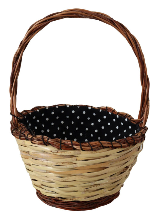 Beige Wood Wicker Rattan Basket Tote Bag - Designed by Dolce & Gabbana Available to Buy at a Discounted Price on Moon Behind The Hill Online Designer Discount Store