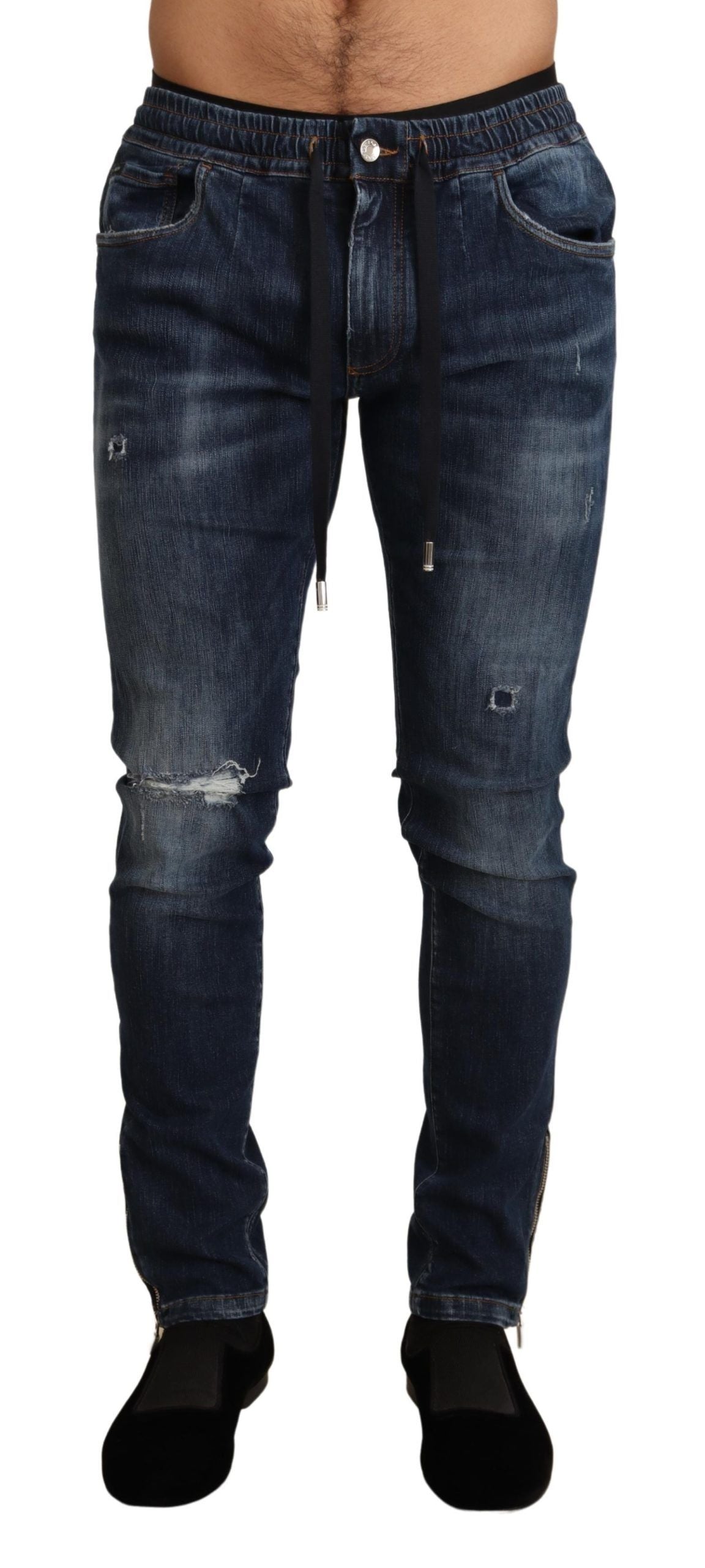 Blue Cotton Stretch Tattered Denim Jeans - Designed by Dolce & Gabbana Available to Buy at a Discounted Price on Moon Behind The Hill Online Designer Discount Store