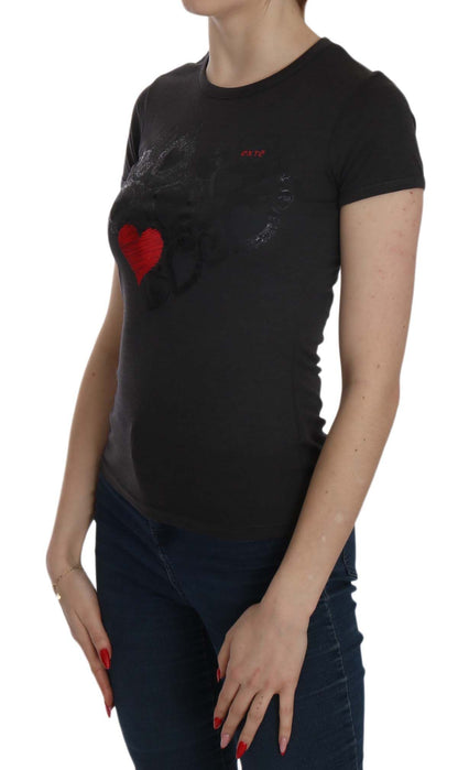 Black Hearts Print Short Sleeve Casual Shirt Top - Designed by Exte Available to Buy at a Discounted Price on Moon Behind The Hill Online Designer Discount Store