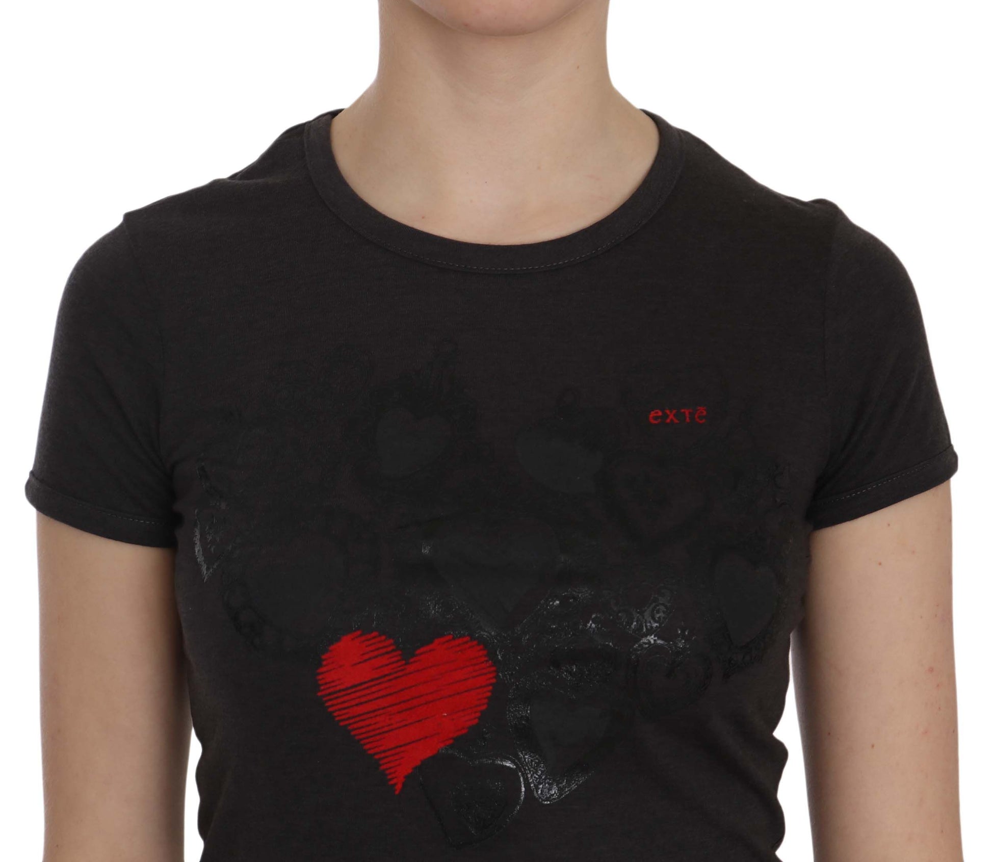 Black Hearts Print Short Sleeve Casual Shirt Top - Designed by Exte Available to Buy at a Discounted Price on Moon Behind The Hill Online Designer Discount Store