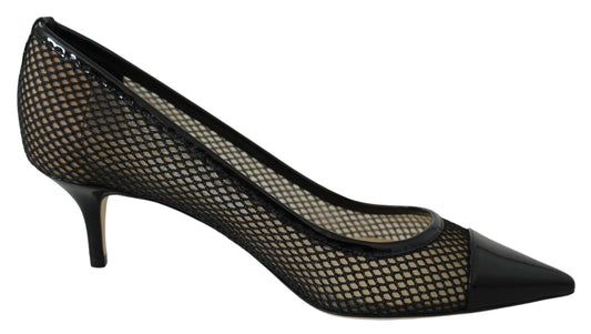 Jimmy Choo Black Mesh and Leather Amika 50 Pumps - Designed by Jimmy Choo Available to Buy at a Discounted Price on Moon Behind The Hill Online Designer Discount Store