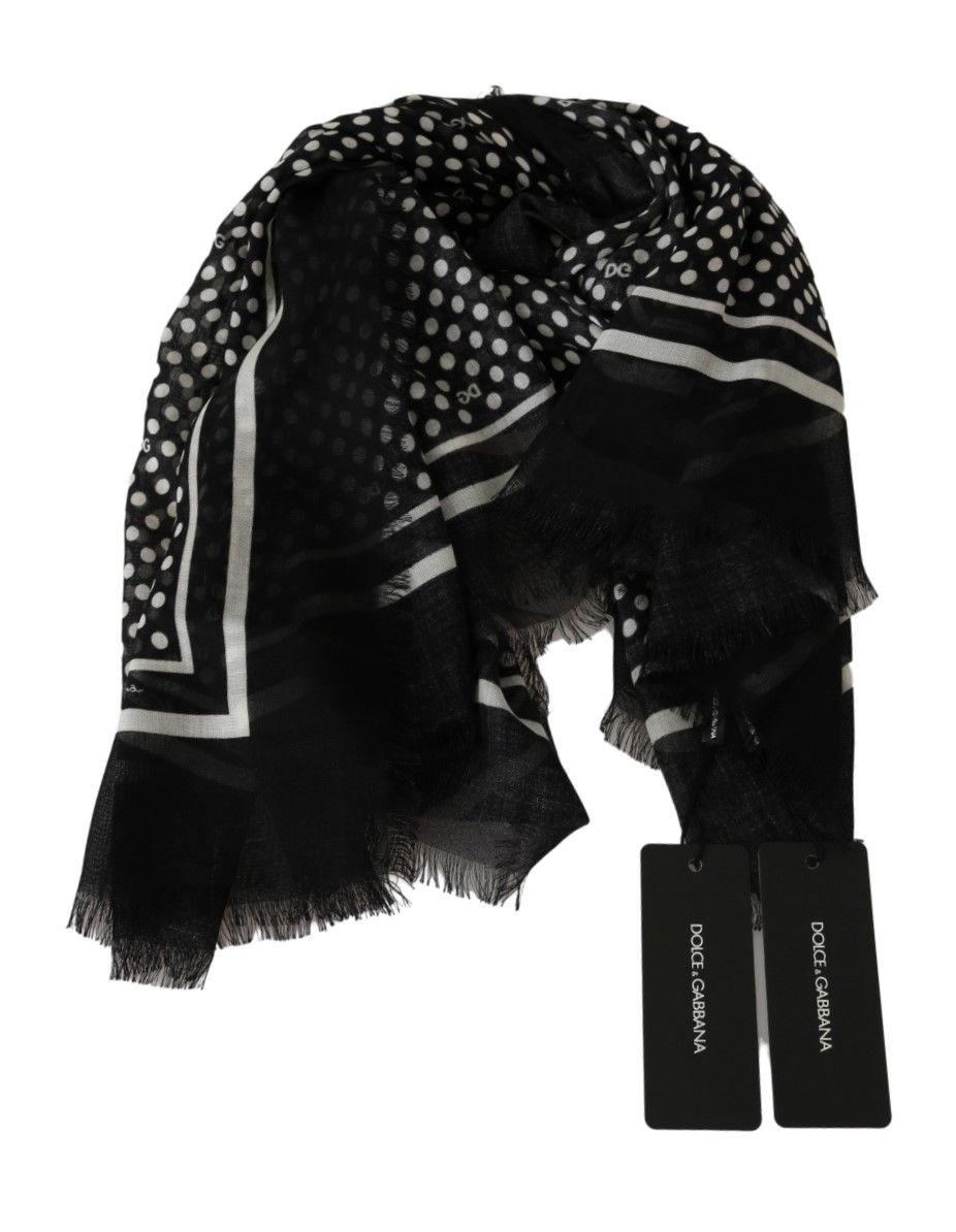 Dolce & Gabbana Black Dotted Wrap Shawl Cashmere Scarf - Designed by Dolce & Gabbana Available to Buy at a Discounted Price on Moon Behind The Hill Online Designer Discount Store