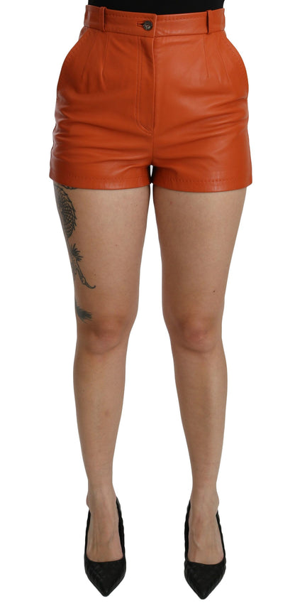 Orange Leather High Waist Hot Pants Shorts