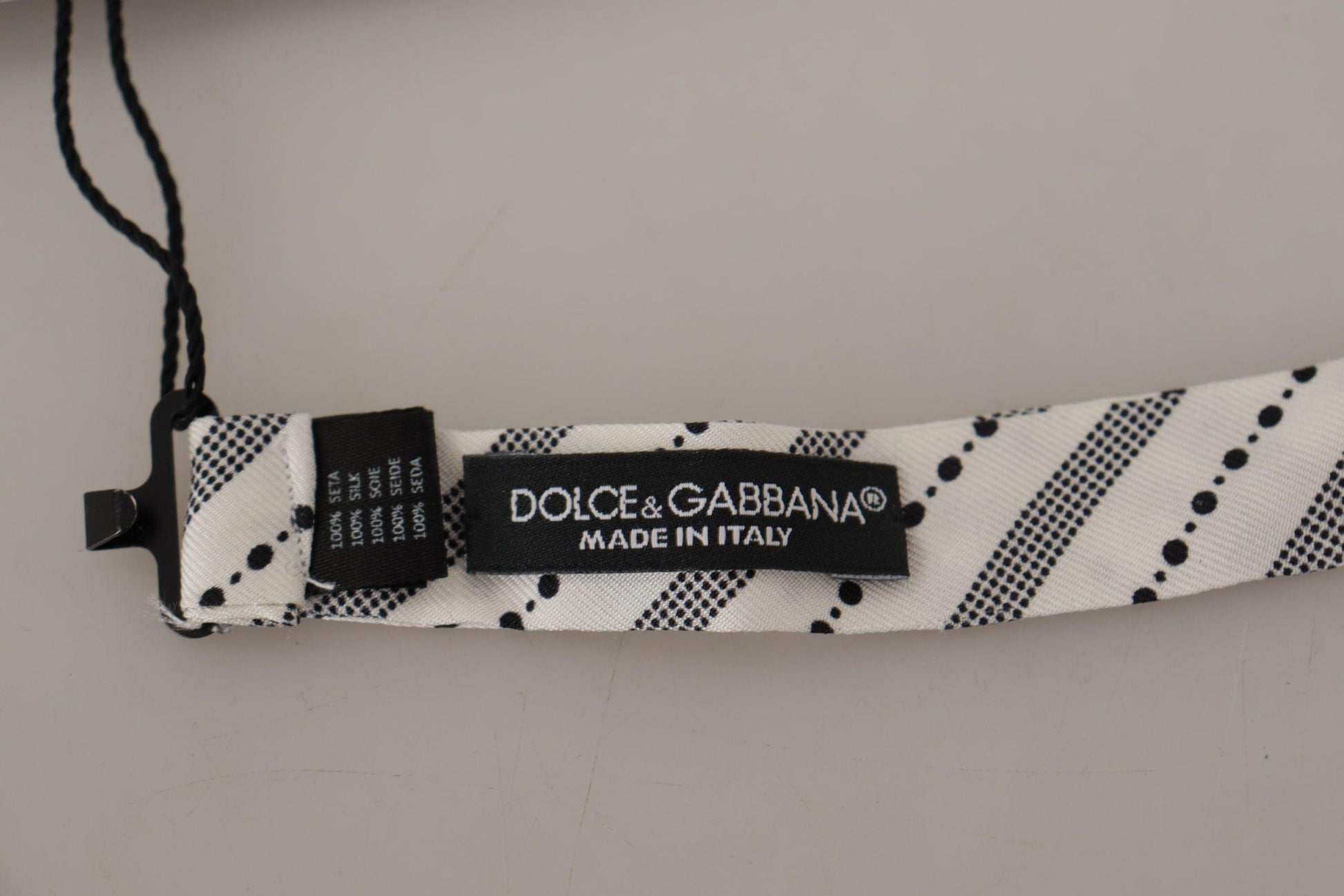 Dolce & Gabbana White Black Polka Dot 100% Silk Neck Papillon Bow Tie - Designed by Dolce & Gabbana Available to Buy at a Discounted Price on Moon Behind The Hill Online Designer Discount Sto
