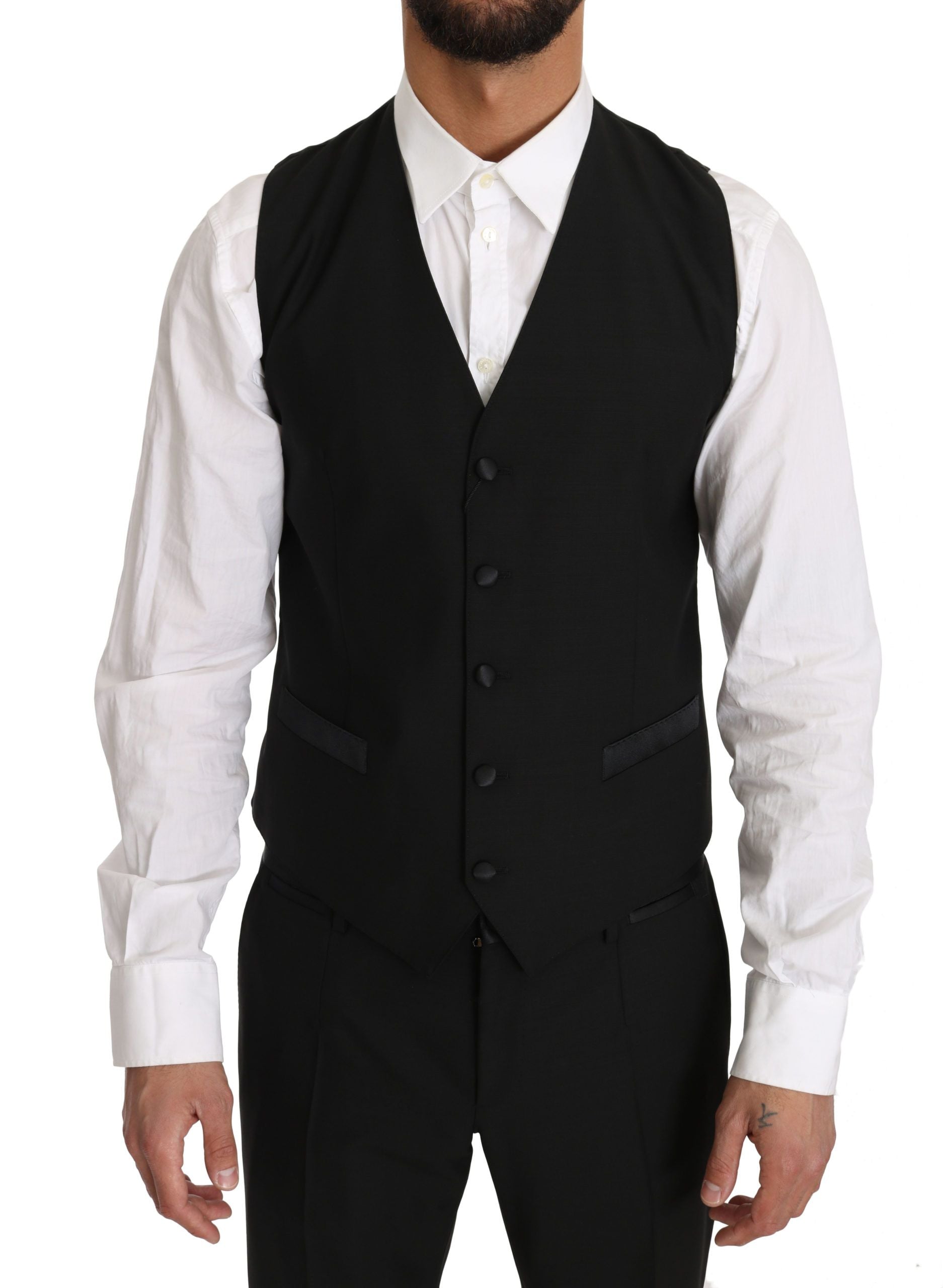 Black Wool Dress Waistcoat Gillet Vest - Designed by Dolce & Gabbana Available to Buy at a Discounted Price on Moon Behind The Hill Online Designer Discount Store