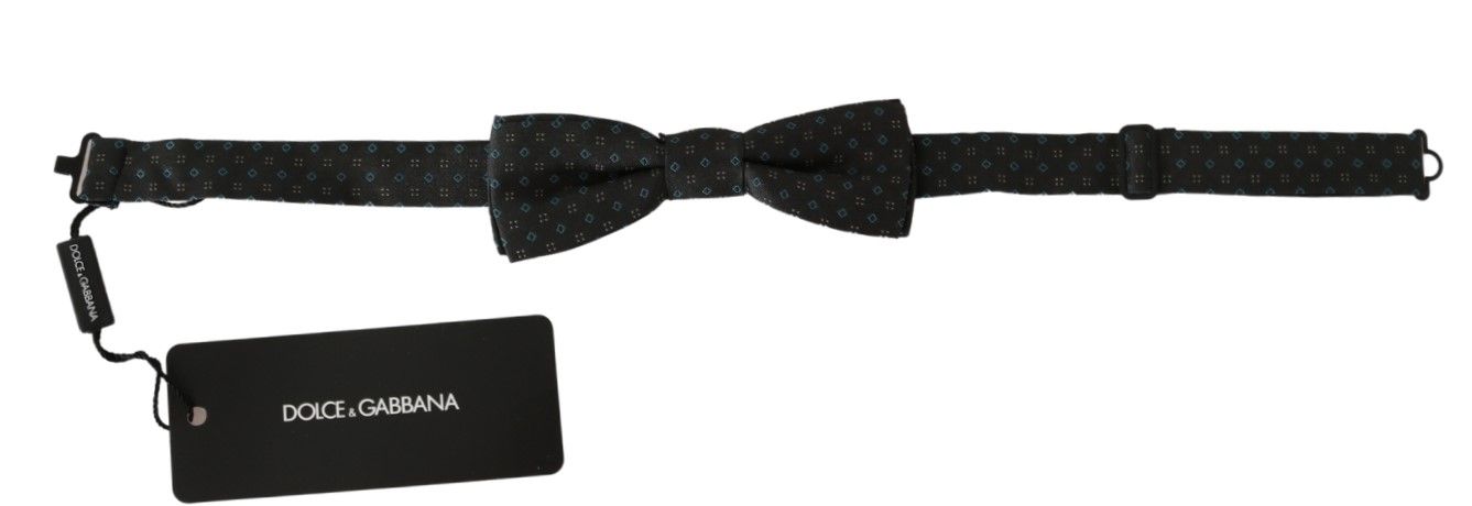 Gray Patterned Mens Necktie Papillon 100% Silk Bow Tie - Designed by Dolce & Gabbana Available to Buy at a Discounted Price on Moon Behind The Hill Online Designer Discount Store