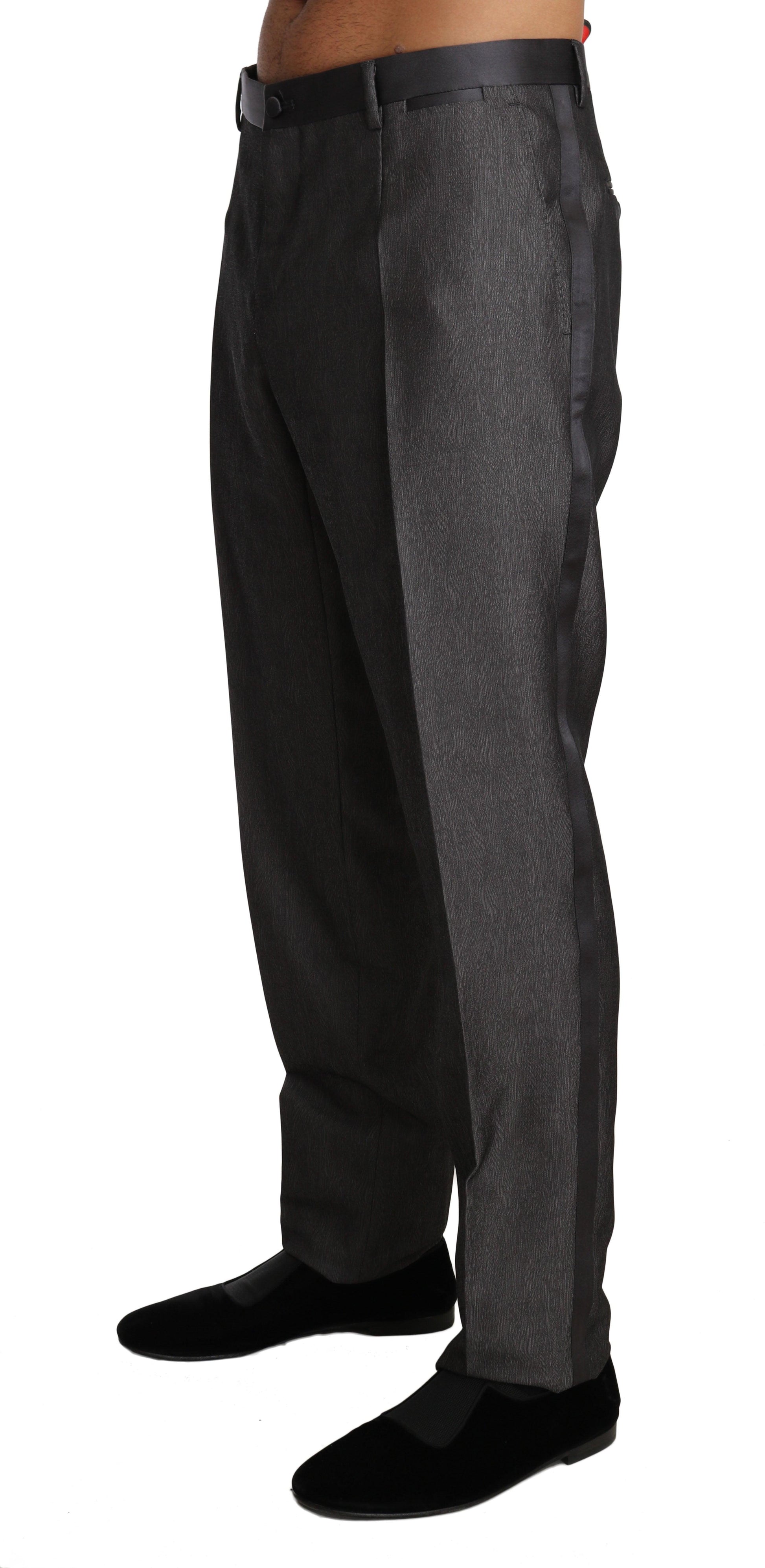 Gray Wool Silk Patterned Formal Trousers - Designed by Dolce & Gabbana Available to Buy at a Discounted Price on Moon Behind The Hill Online Designer Discount Store
