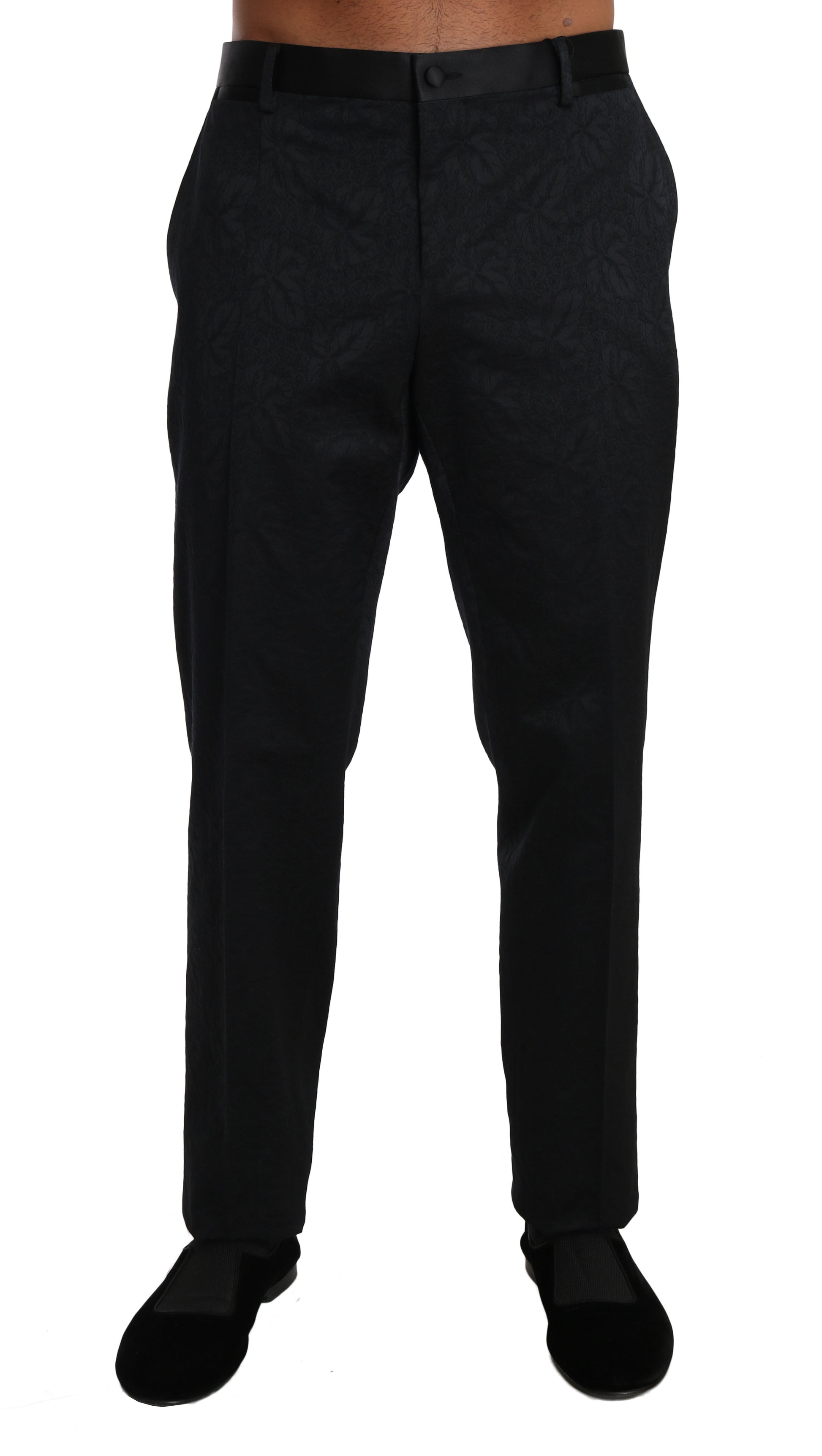 Black Cotton Brocade Formal Trousers Pants - Designed by Dolce & Gabbana Available to Buy at a Discounted Price on Moon Behind The Hill Online Designer Discount Store