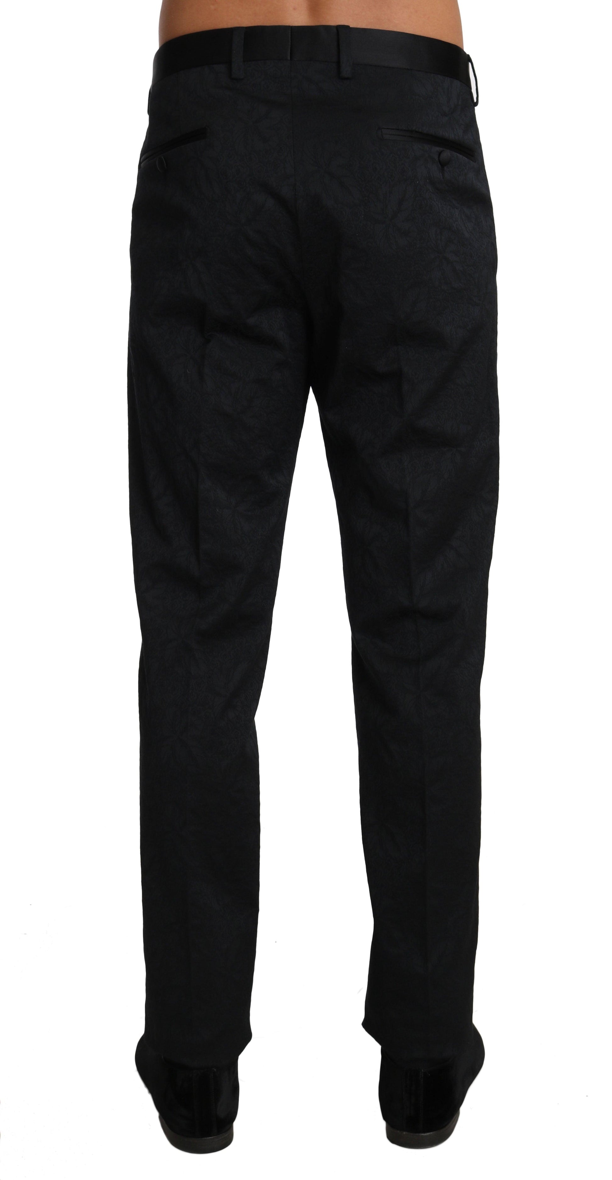 Black Cotton Brocade Formal Trousers Pants - Designed by Dolce & Gabbana Available to Buy at a Discounted Price on Moon Behind The Hill Online Designer Discount Store