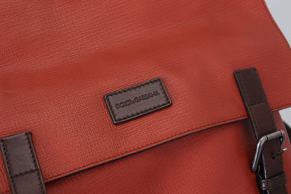 Orange Leather Logo Plaque Men Backpack Bag