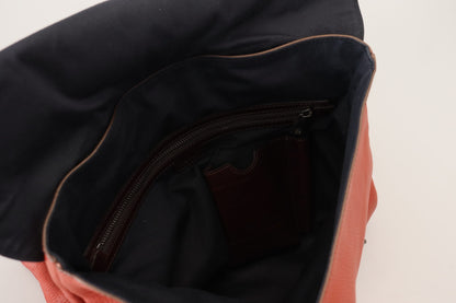 Orange Leather Logo Plaque Men Backpack Bag