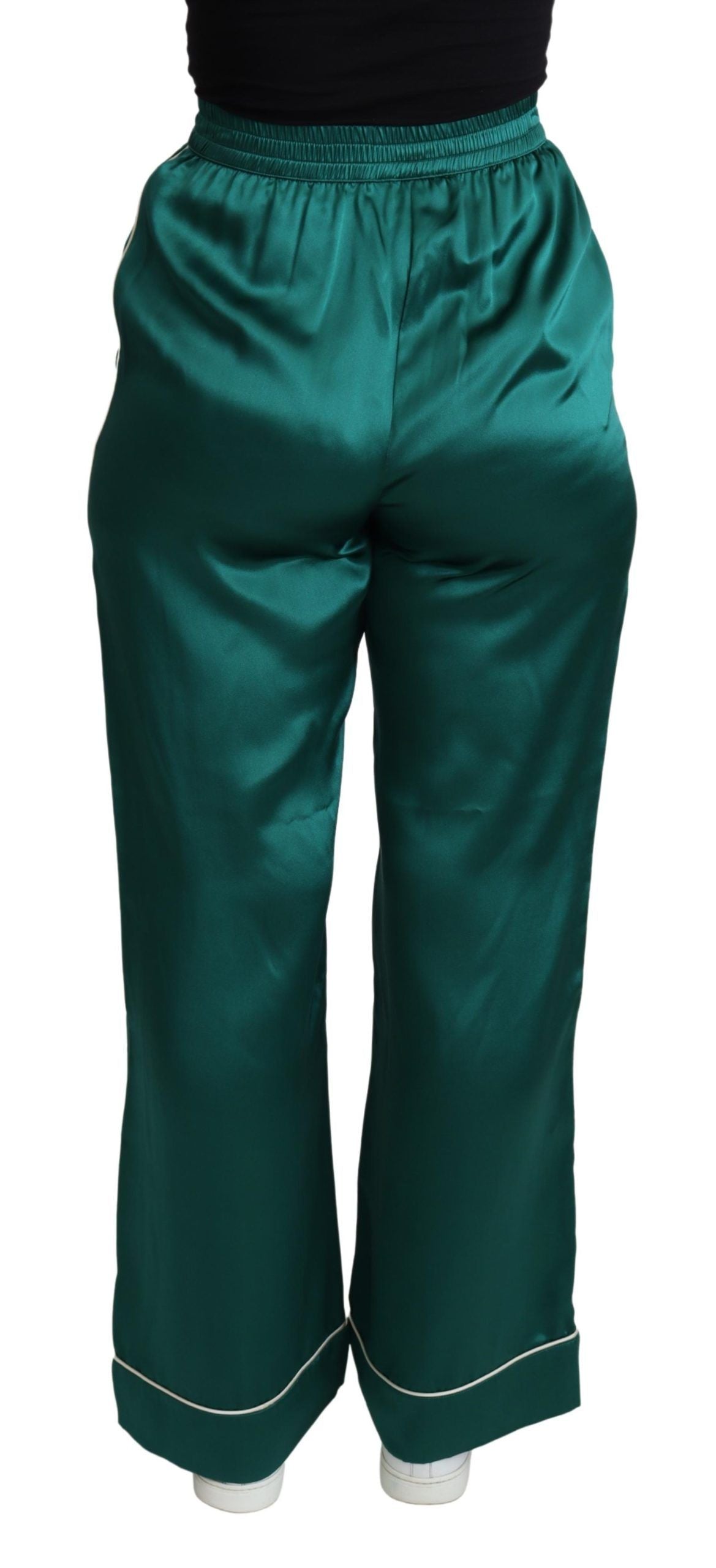 Green High Waist Pajama Trouser Silk Pant - Designed by Dolce & Gabbana Available to Buy at a Discounted Price on Moon Behind The Hill Online Designer Discount Store