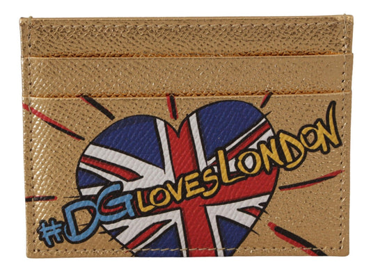 Dolce & Gabbana Gold Leather #DGLovesLondon Women Cardholder Case Wallet - Designed by Dolce & Gabbana Available to Buy at a Discounted Price on Moon Behind The Hill Online Designer Discount 