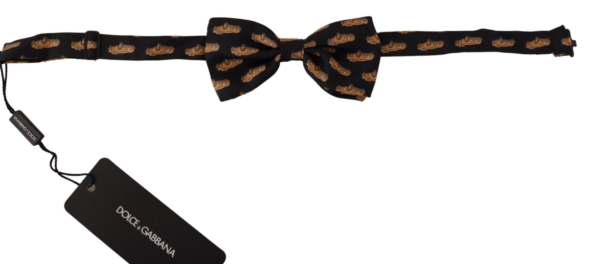 Dolce & Gabbana Black Orange Car print Adjustable Neck Papillon Bow Tie - Designed by Dolce & Gabbana Available to Buy at a Discounted Price on Moon Behind The Hill Online Designer Discount S