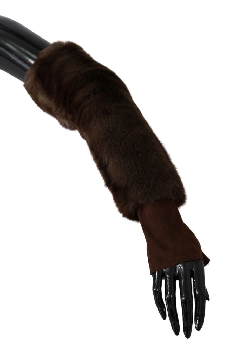 Brown Elbow Length Finger Less Fur Gloves - Designed by Dolce & Gabbana Available to Buy at a Discounted Price on Moon Behind The Hill Online Designer Discount Store