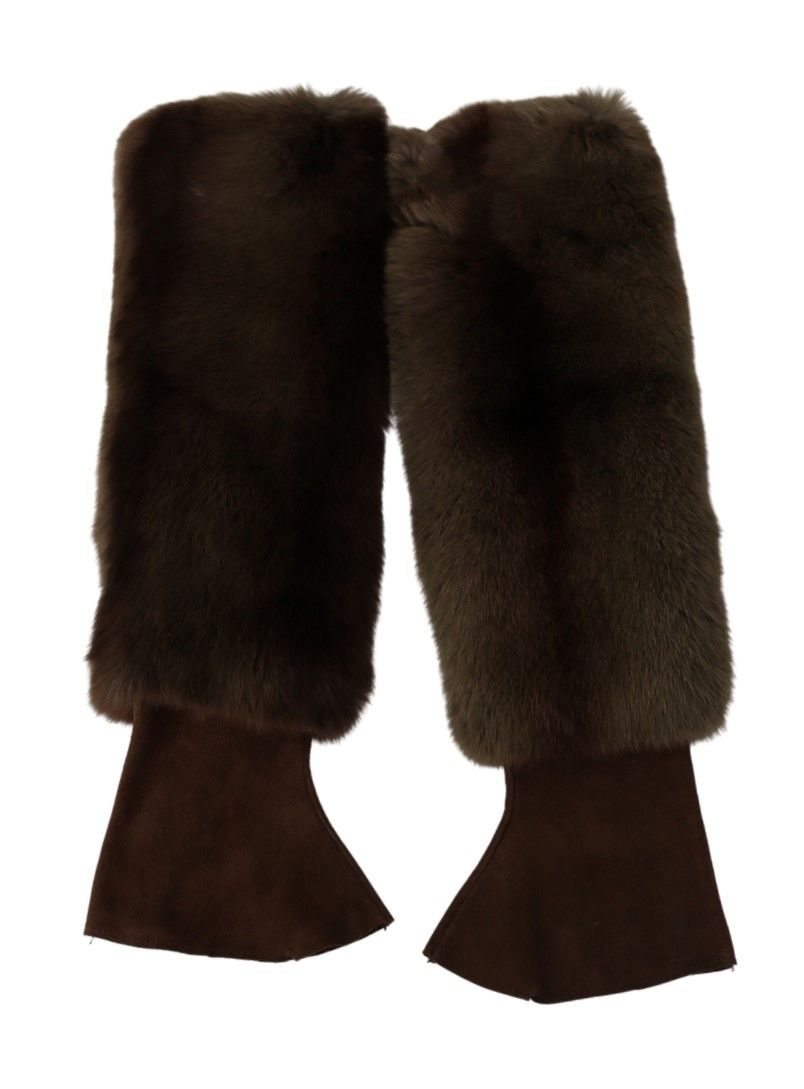 Brown Elbow Length Finger Less Fur Gloves - Designed by Dolce & Gabbana Available to Buy at a Discounted Price on Moon Behind The Hill Online Designer Discount Store