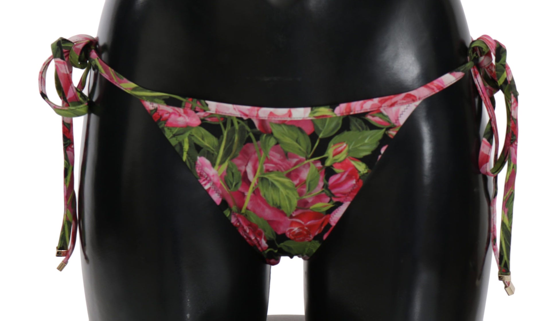 Black Pink Rose Print Bottom Bikini Beachwear - Designed by Dolce & Gabbana Available to Buy at a Discounted Price on Moon Behind The Hill Online Designer Discount Store