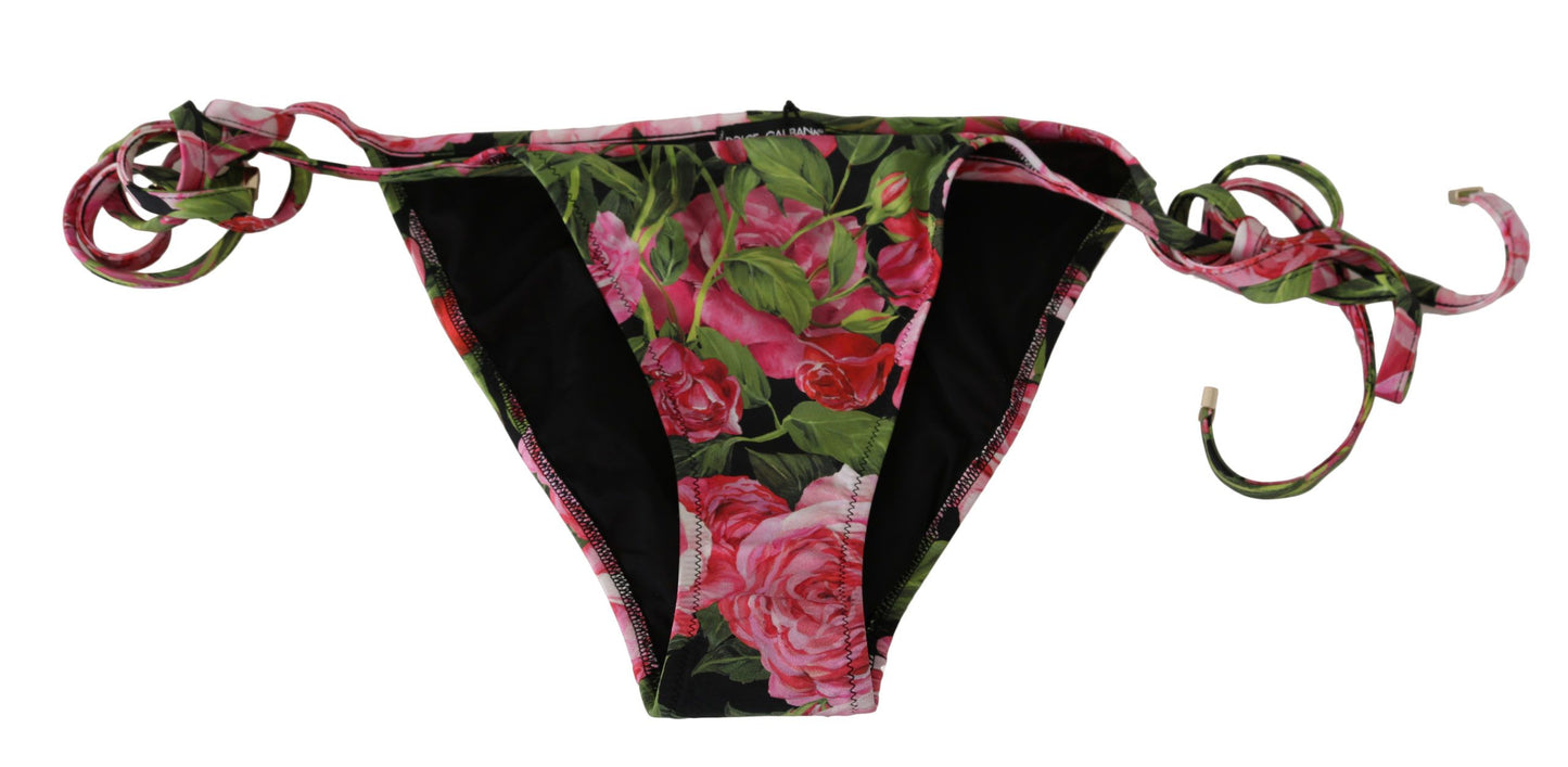 Black Pink Rose Print Bottom Bikini Beachwear - Designed by Dolce & Gabbana Available to Buy at a Discounted Price on Moon Behind The Hill Online Designer Discount Store