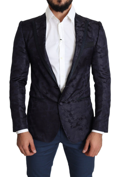 Blue Floral Jacquard Silk Coat MARTINI Blazer - Designed by Dolce & Gabbana Available to Buy at a Discounted Price on Moon Behind The Hill Online Designer Discount Store