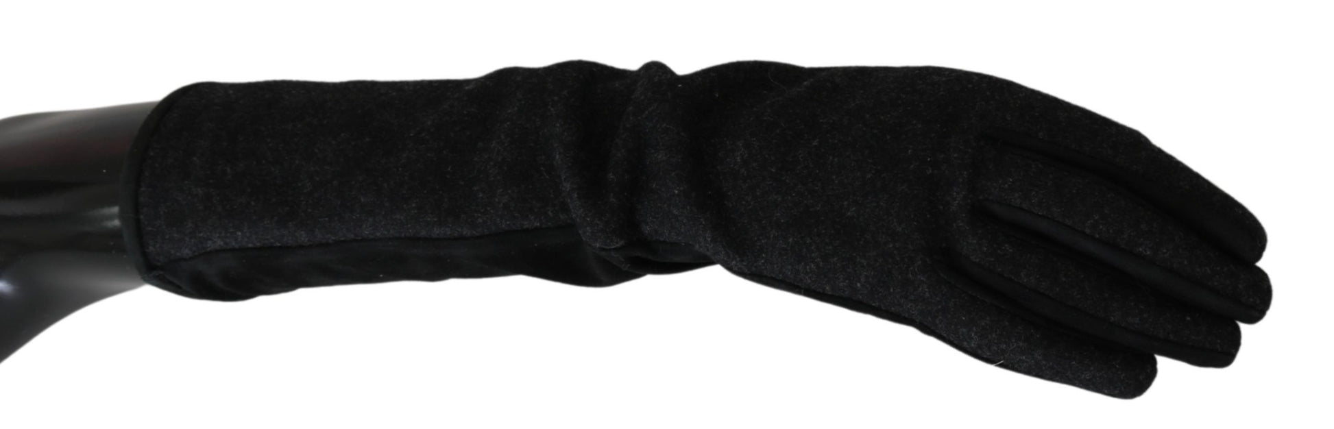 Black Grey Mid Arm Length Mittens Wool Gloves - Designed by Dolce & Gabbana Available to Buy at a Discounted Price on Moon Behind The Hill Online Designer Discount Store
