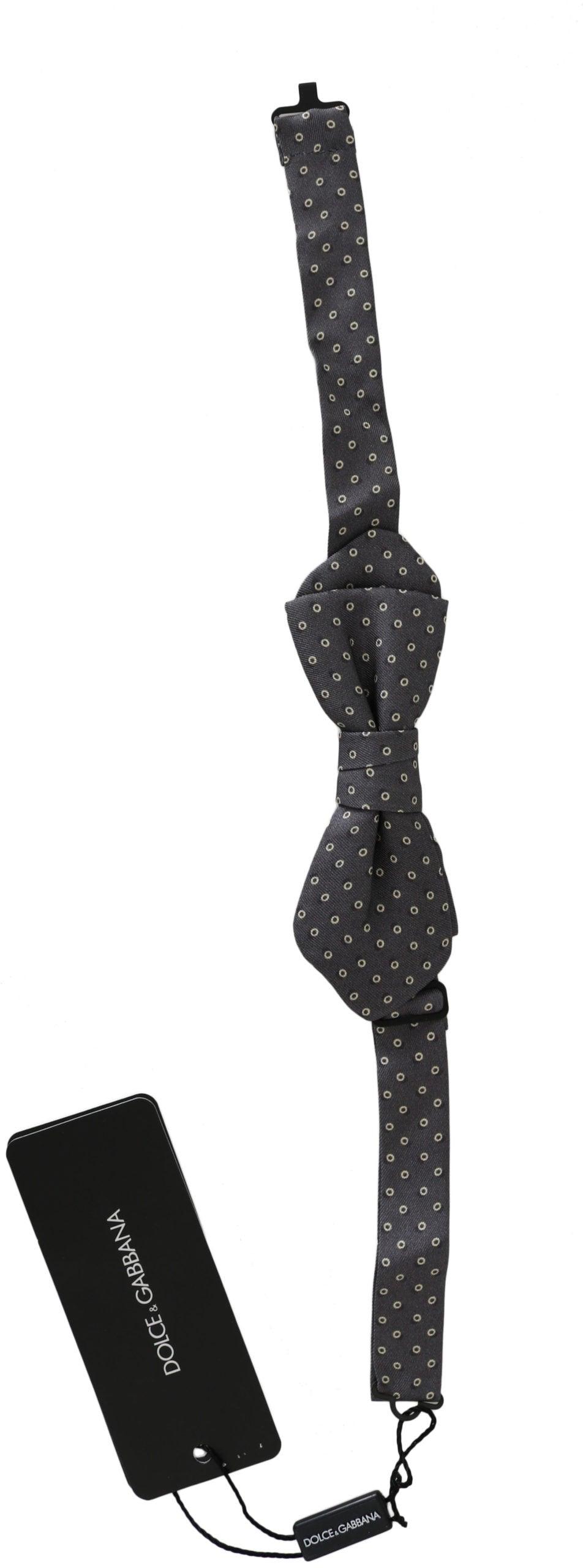 Gray Circles Silk Slim Adjustable Neck Papillon men Bow Tie - Designed by Dolce & Gabbana Available to Buy at a Discounted Price on Moon Behind The Hill Online Designer Discount Store