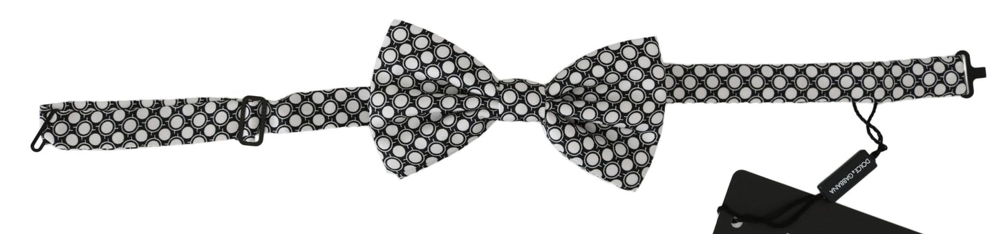 Men Black White Circles Adjustable Neck Papillon Bow Tie