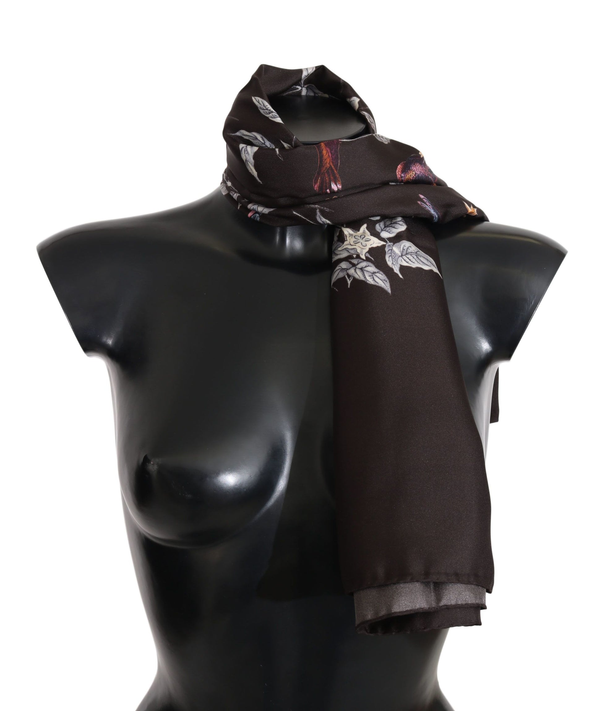 Brown 100% Silk Bird Print Wrap 80cm X 95cm RRP Scarf - Designed by Dolce & Gabbana Available to Buy at a Discounted Price on Moon Behind The Hill Online Designer Discount Store