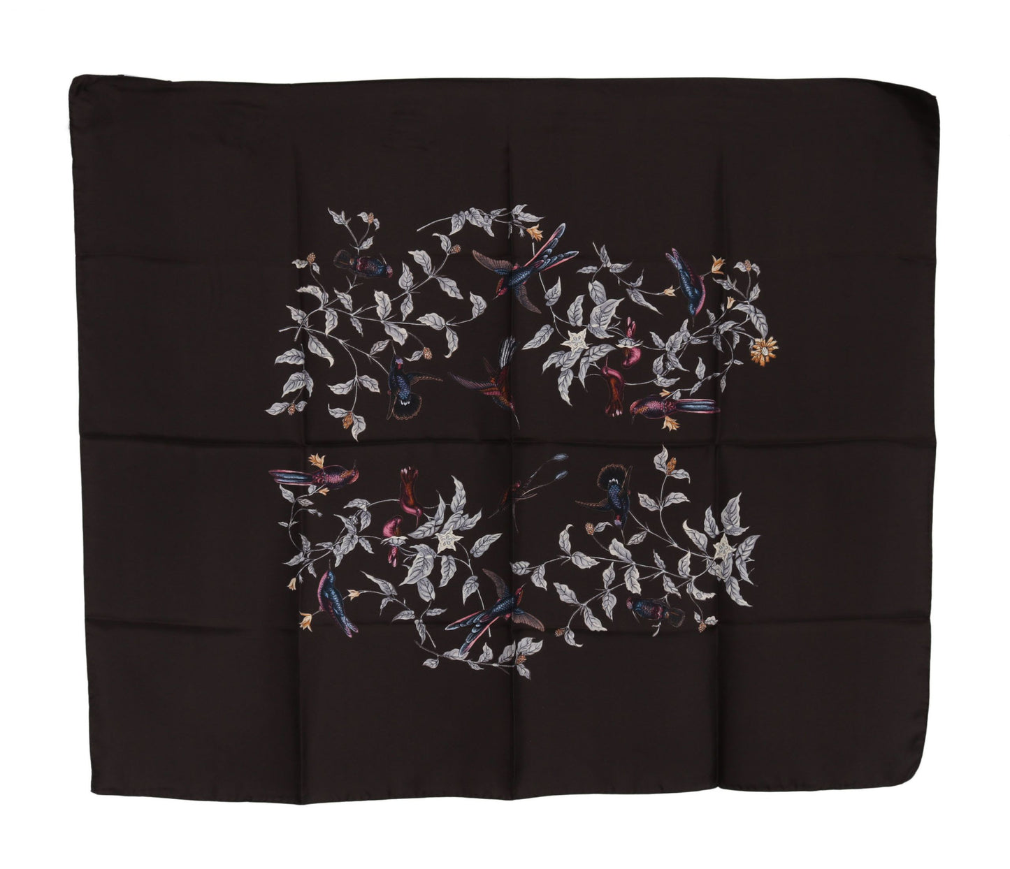 Brown 100% Silk Bird Print Wrap 80cm X 95cm RRP Scarf - Designed by Dolce & Gabbana Available to Buy at a Discounted Price on Moon Behind The Hill Online Designer Discount Store