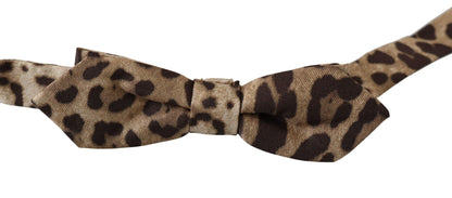 Brown Leopard Silk Adjustable Neck Papillon Men Bow Tie - Designed by Dolce & Gabbana Available to Buy at a Discounted Price on Moon Behind The Hill Online Designer Discount Store