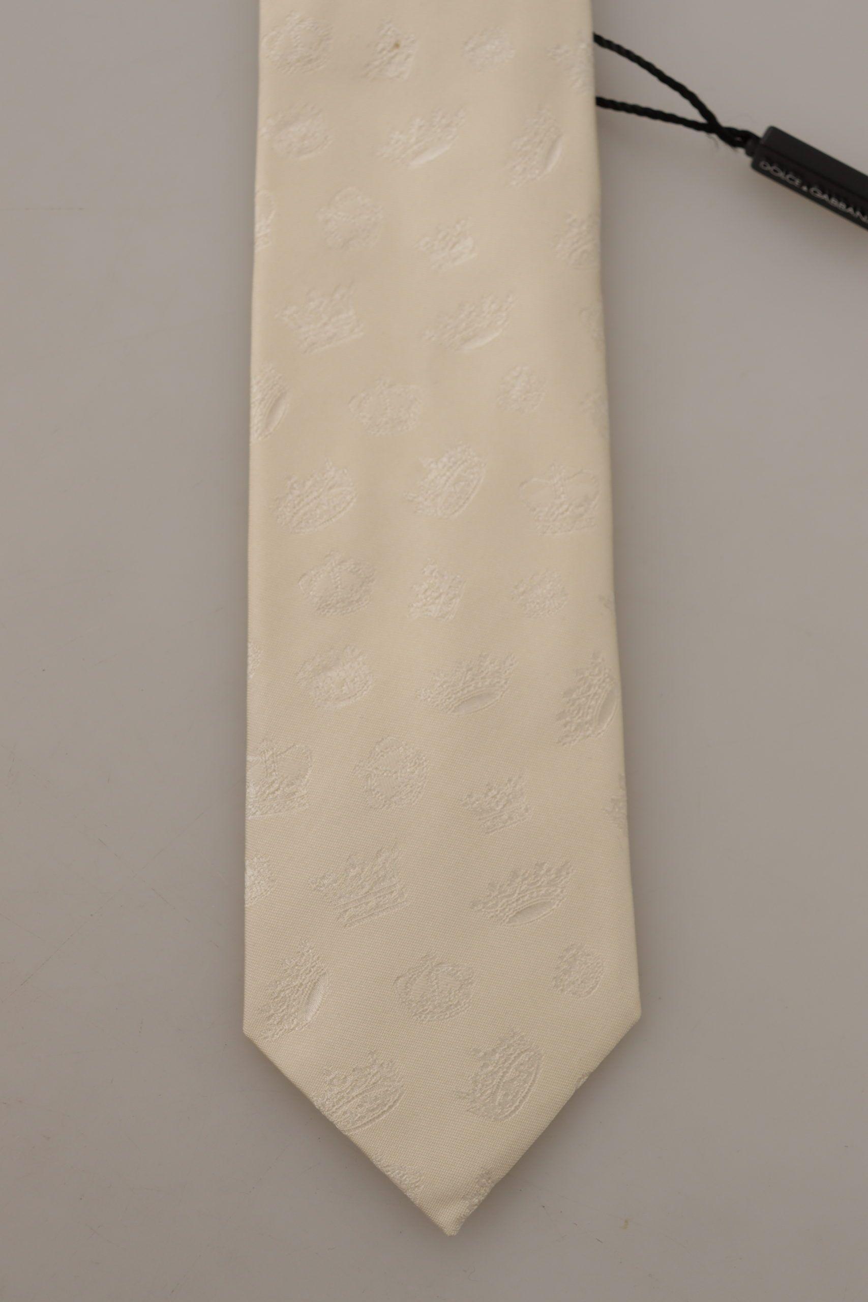 Dolce & Gabbana White Crown Print Silk Adjustable Accessory Tie - Designed by Dolce & Gabbana Available to Buy at a Discounted Price on Moon Behind The Hill Online Designer Discount Store