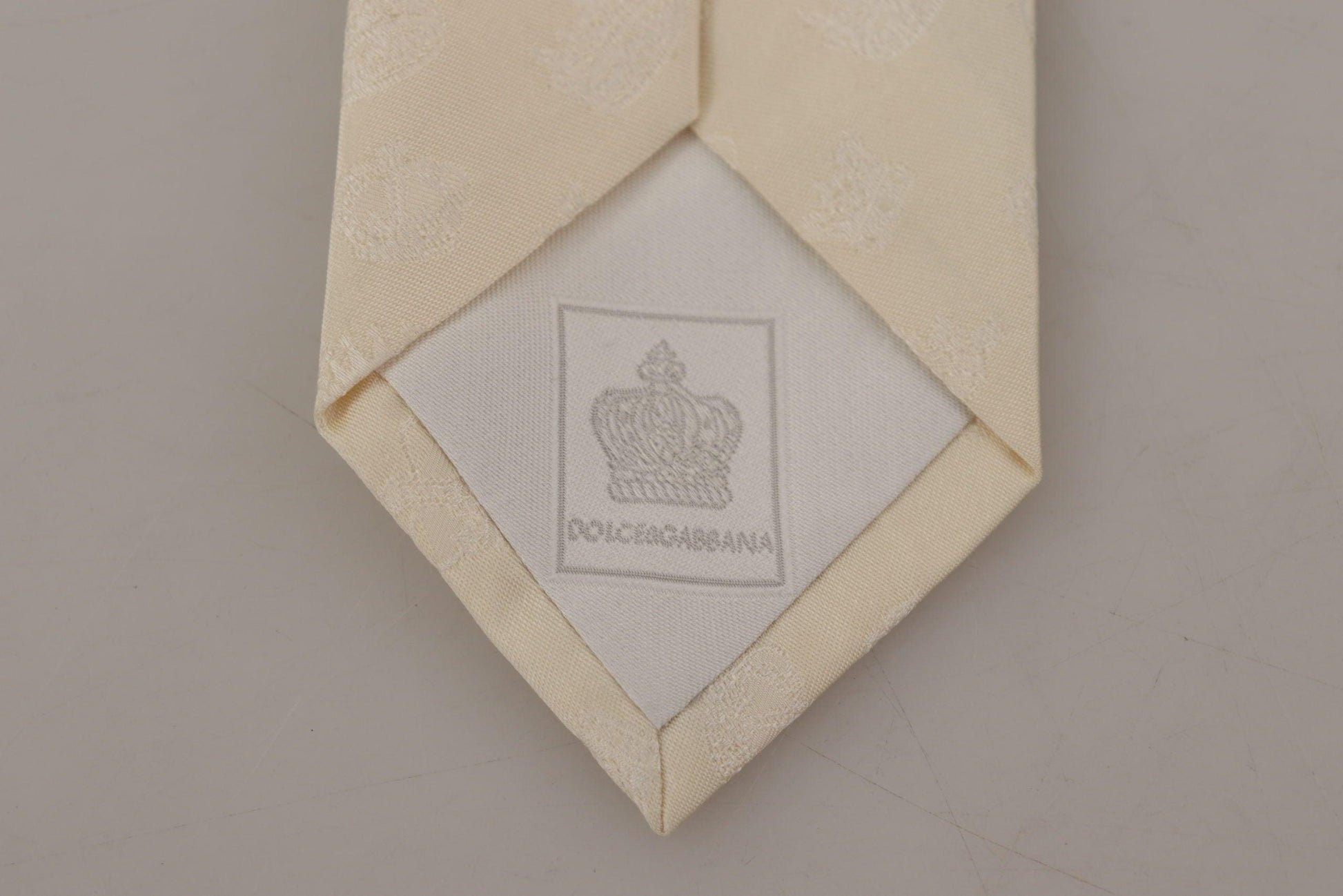 Dolce & Gabbana White Crown Print Silk Adjustable Accessory Tie - Designed by Dolce & Gabbana Available to Buy at a Discounted Price on Moon Behind The Hill Online Designer Discount Store