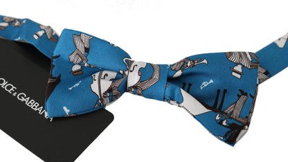 Blue Jazz Club Silk Adjustable Neck Papillon Men Bow Tie - Designed by Dolce & Gabbana Available to Buy at a Discounted Price on Moon Behind The Hill Online Designer Discount Store