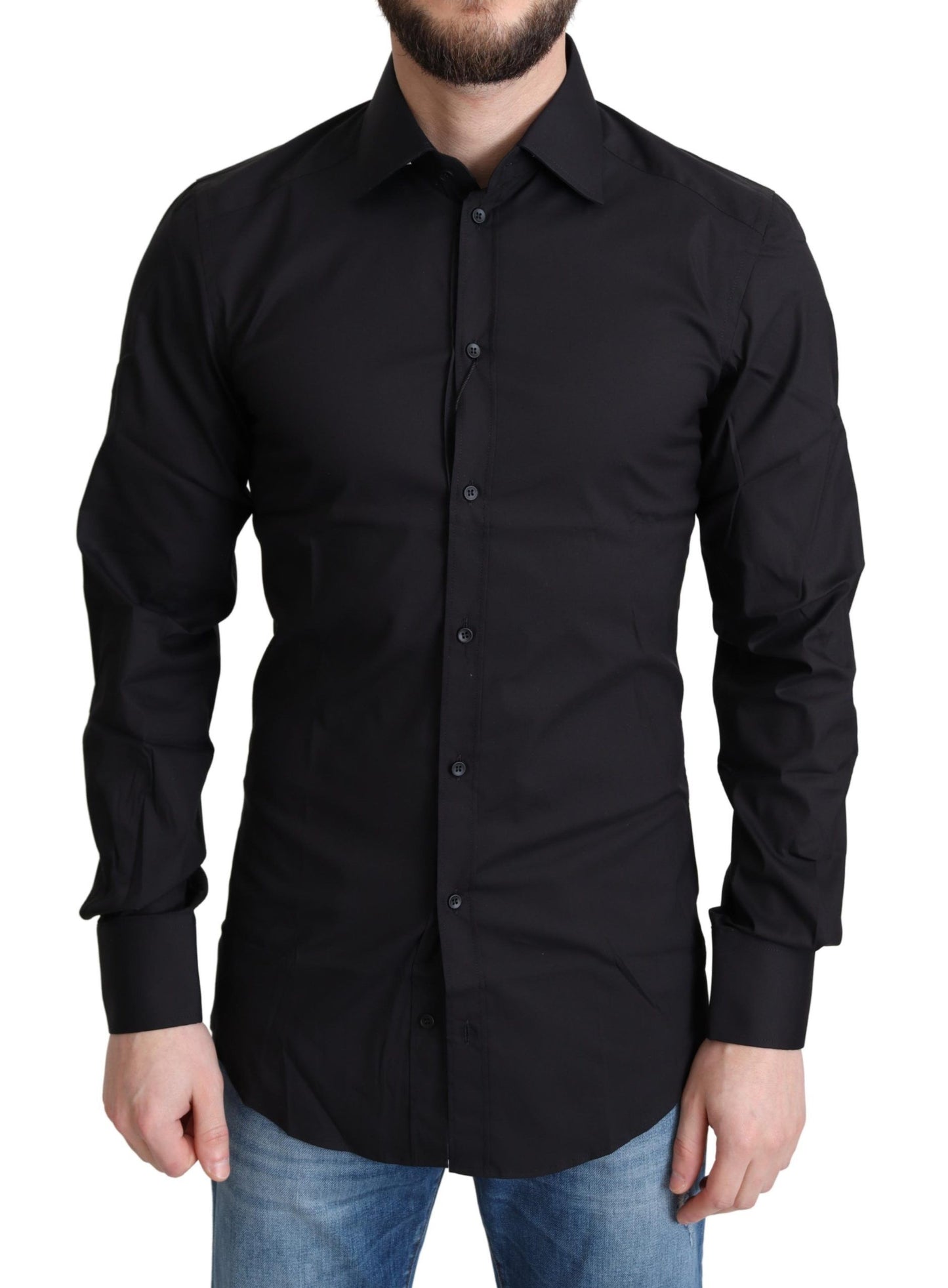 Black Cotton Blend Formal Dress Shirt - Designed by Dolce & Gabbana Available to Buy at a Discounted Price on Moon Behind The Hill Online Designer Discount Store