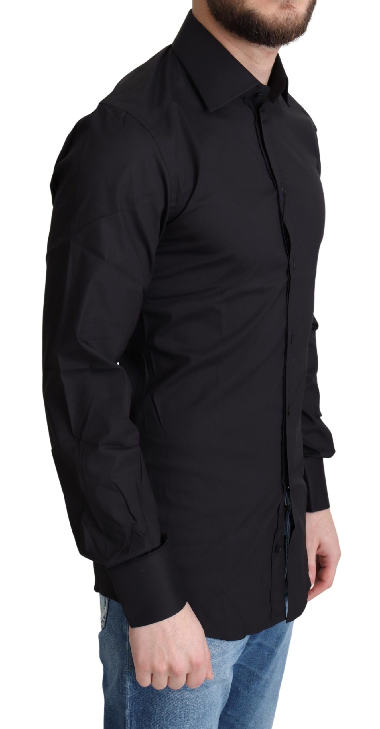 Black Cotton Blend Formal Dress Shirt - Designed by Dolce & Gabbana Available to Buy at a Discounted Price on Moon Behind The Hill Online Designer Discount Store