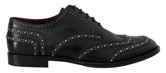 Dolce & Gabbana Black Leather Derby Dress Studded Shoes - Designed by Dolce & Gabbana Available to Buy at a Discounted Price on Moon Behind The Hill Online Designer Discount Store