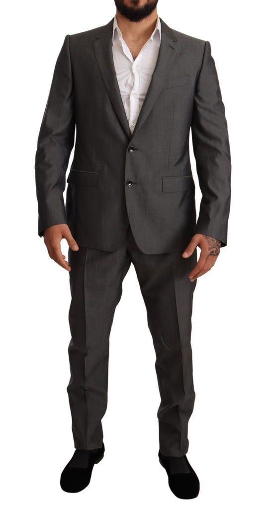 Dolce & Gabbana Men's Gray Metallic MARTINI Slim Fit Set Suit - Designed by Dolce & Gabbana Available to Buy at a Discounted Price on Moon Behind The Hill Online Designer Discount Store