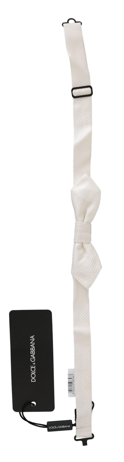 White 100% Silk Slim Adjustable Neck Papillon Men Tie designed by Dolce & Gabbana available from Moon Behind The Hill's Men's Accessories range