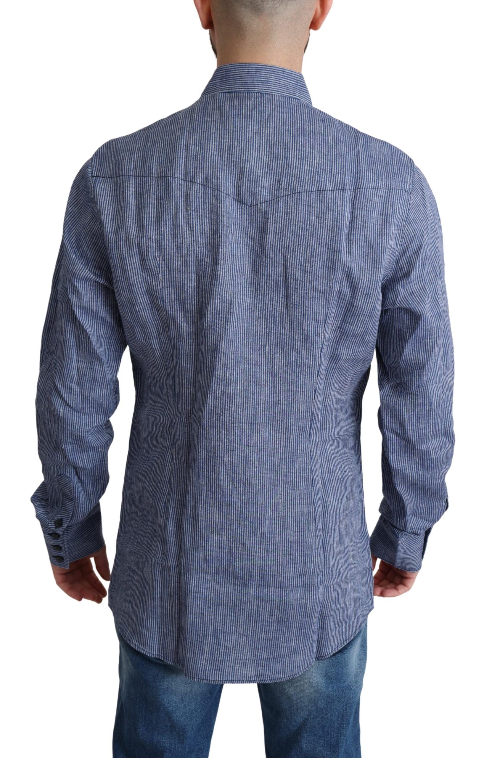 Blue Stripes Men Casual Button Down Shirt - Designed by Dolce & Gabbana Available to Buy at a Discounted Price on Moon Behind The Hill Online Designer Discount Store