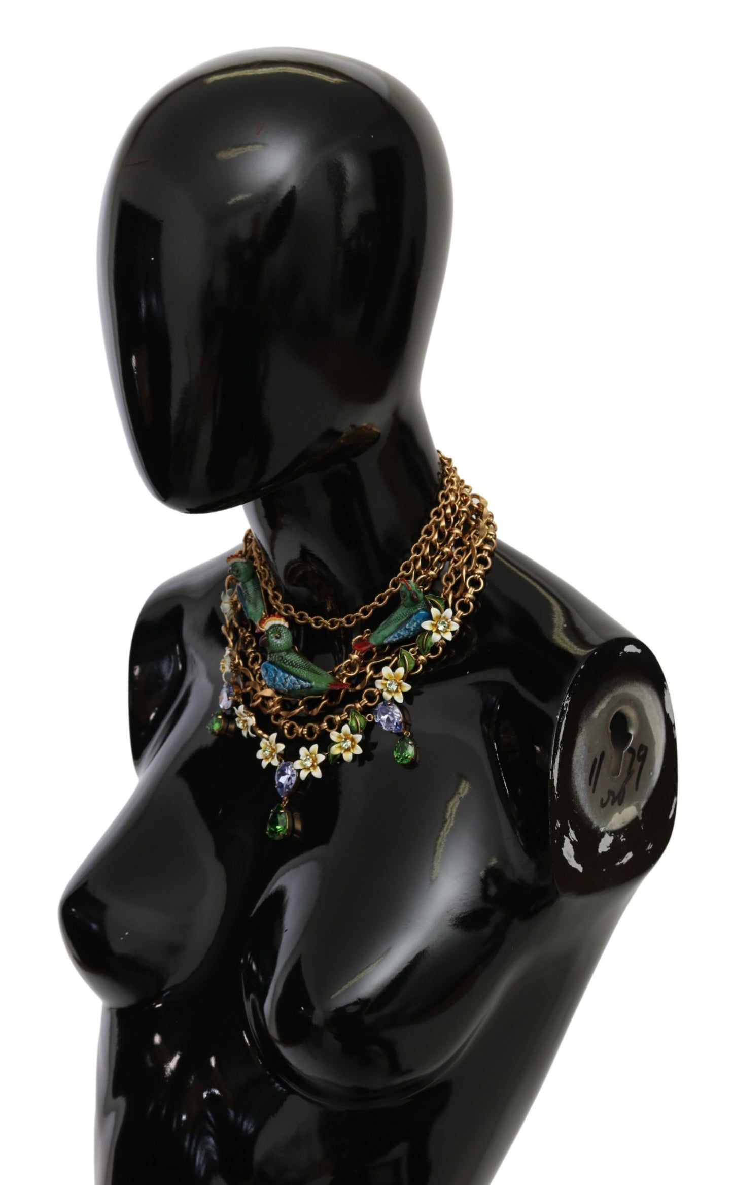Gold Parrot Crystal Floral Charm Statement Necklace - Designed by Dolce & Gabbana Available to Buy at a Discounted Price on Moon Behind The Hill Online Designer Discount Store