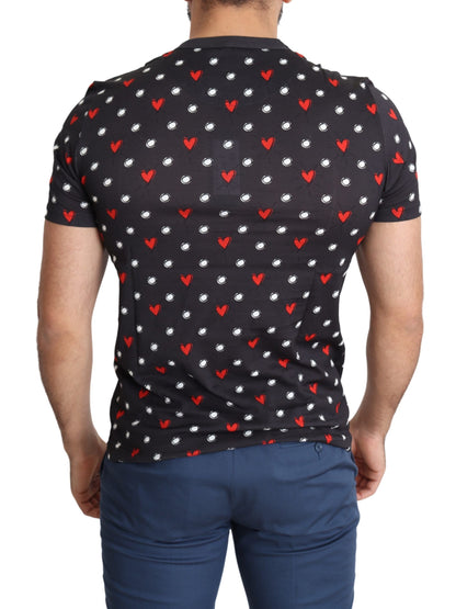 Dark Gray Hearts Print Cotton Men T-shirt - Designed by Dolce & Gabbana Available to Buy at a Discounted Price on Moon Behind The Hill Online Designer Discount Store